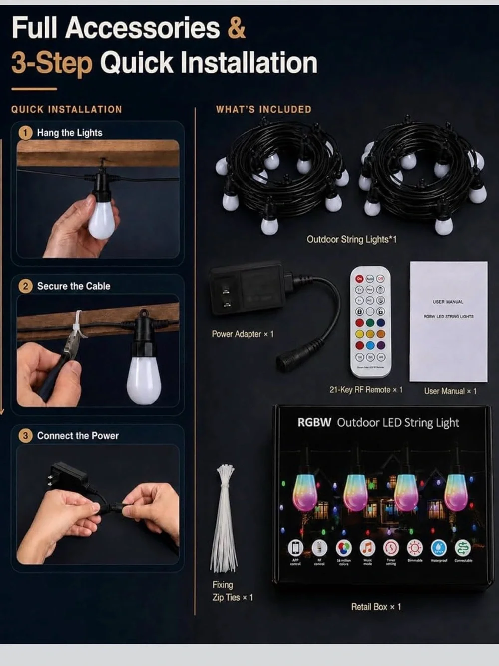 Outdoor String Lights 50FT